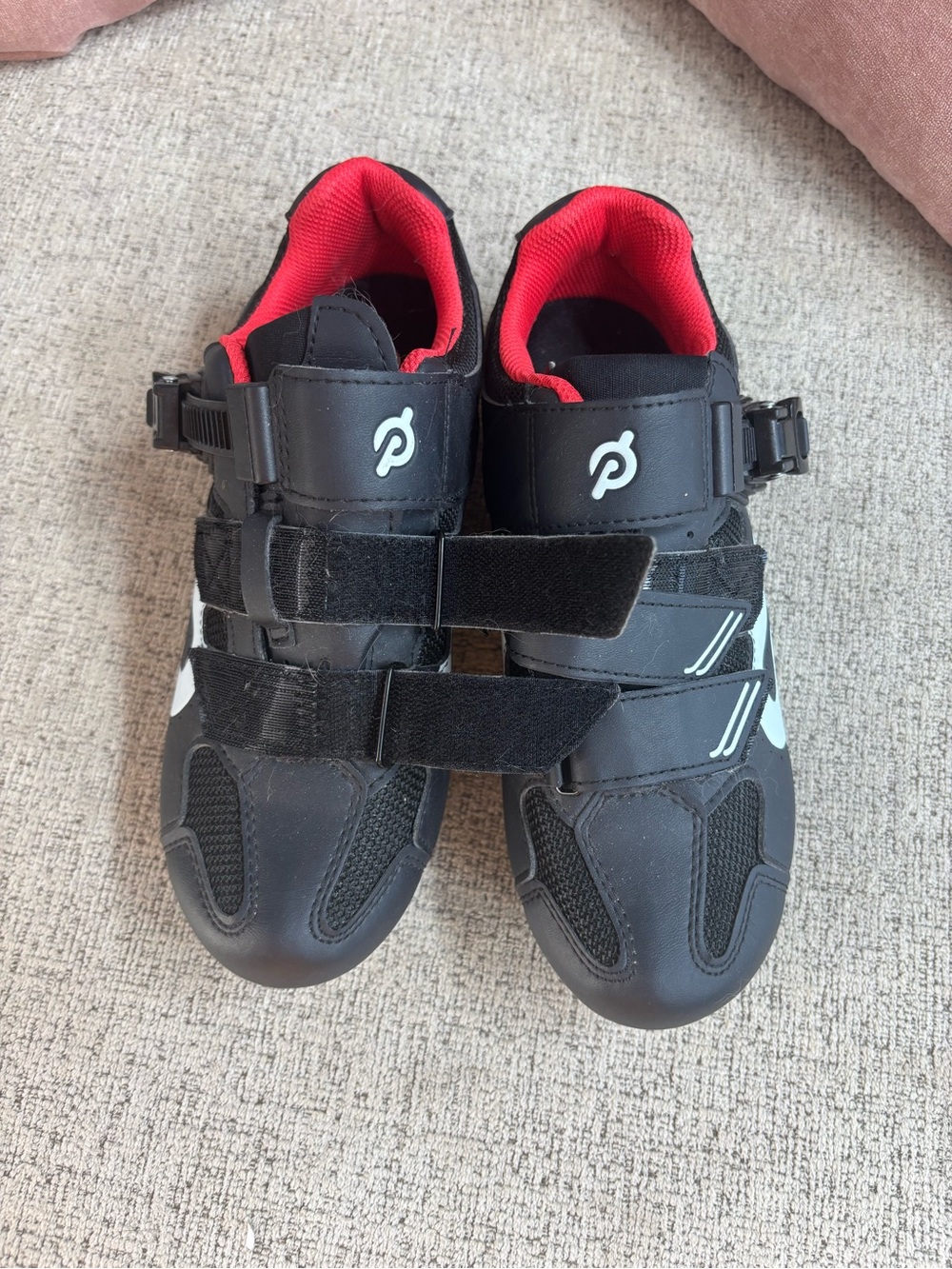 Peloton Black Cycling Shoes with Red Interior